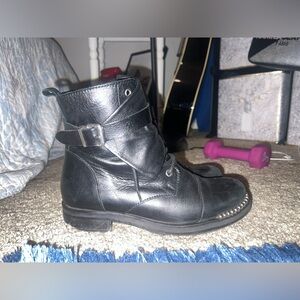 Charles David Black Faux Leather Chain Boots Womens